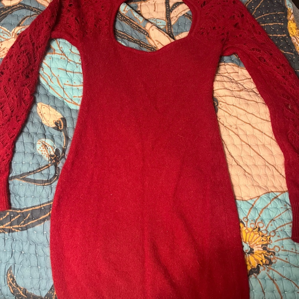 Elegant Red Lace Sleeve Dress